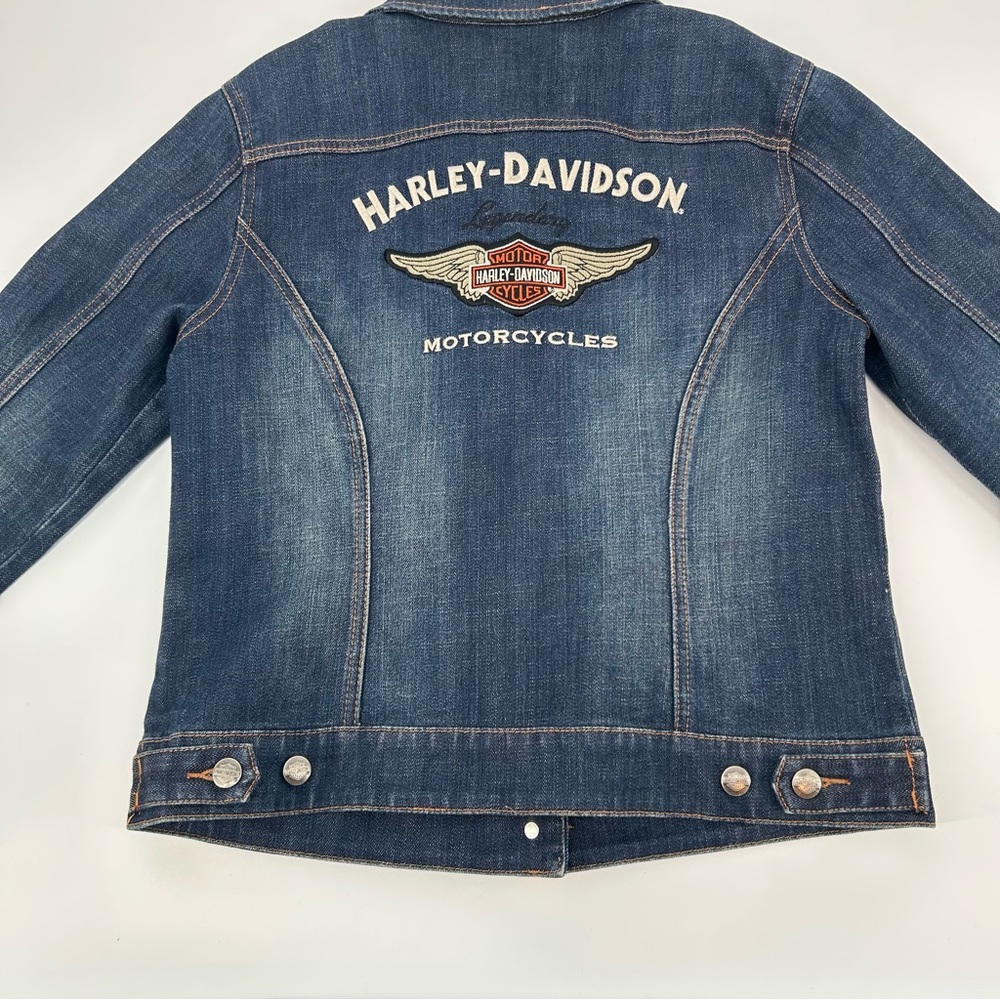 Harley Davidson Embroidered Wing Logo Denim Jacket Size Medium - Picture 3 of 9